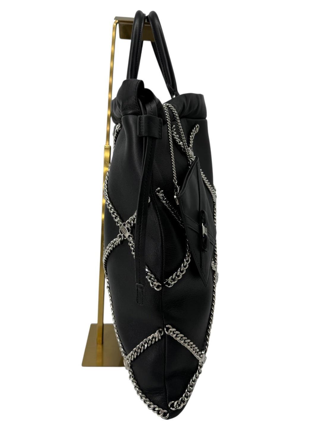 Salvatore Ferragamo Nappa Chain Drawstring Shoulder Bag Black