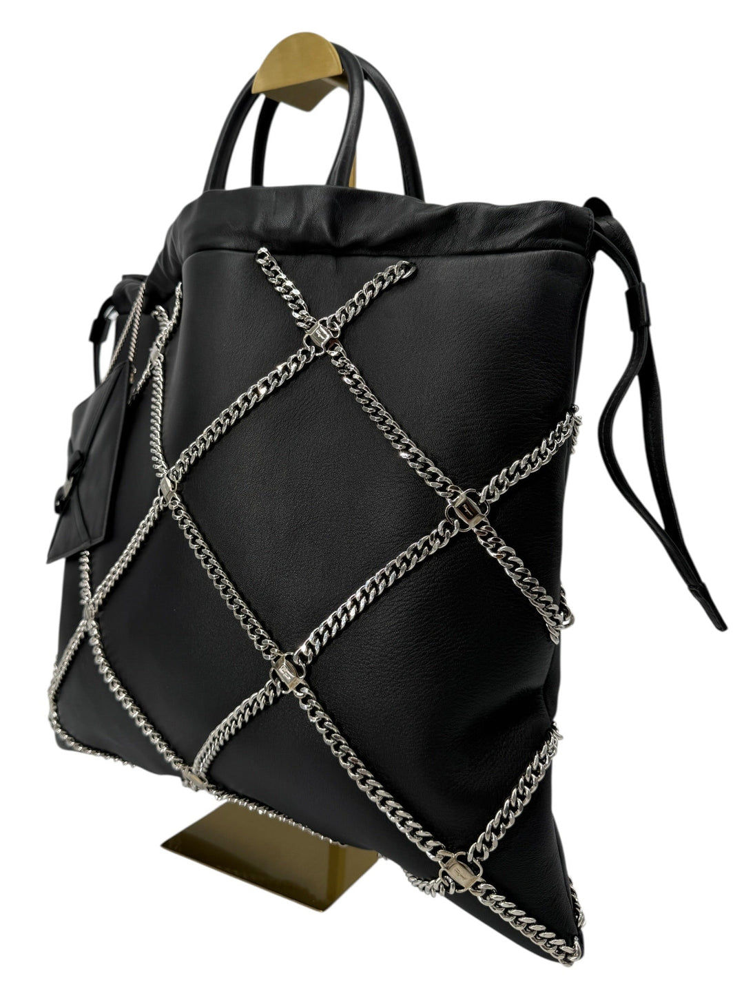 Salvatore Ferragamo Nappa Chain Drawstring Shoulder Bag Black