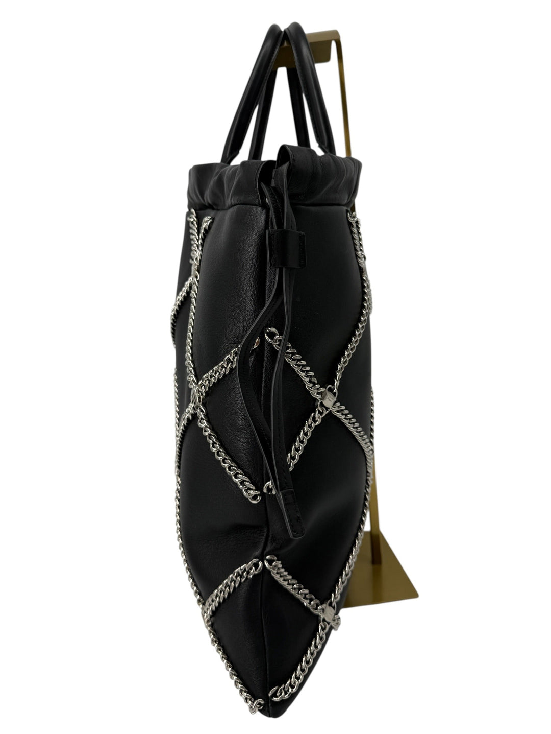 Salvatore Ferragamo Nappa Chain Drawstring Shoulder Bag Black