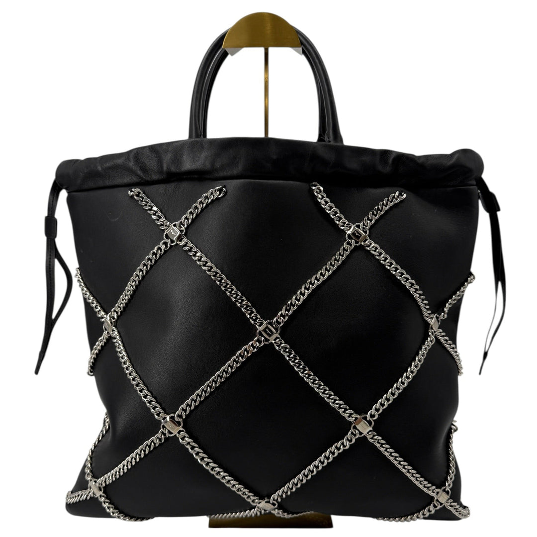 Salvatore Ferragamo Nappa Chain Drawstring Shoulder Bag Black