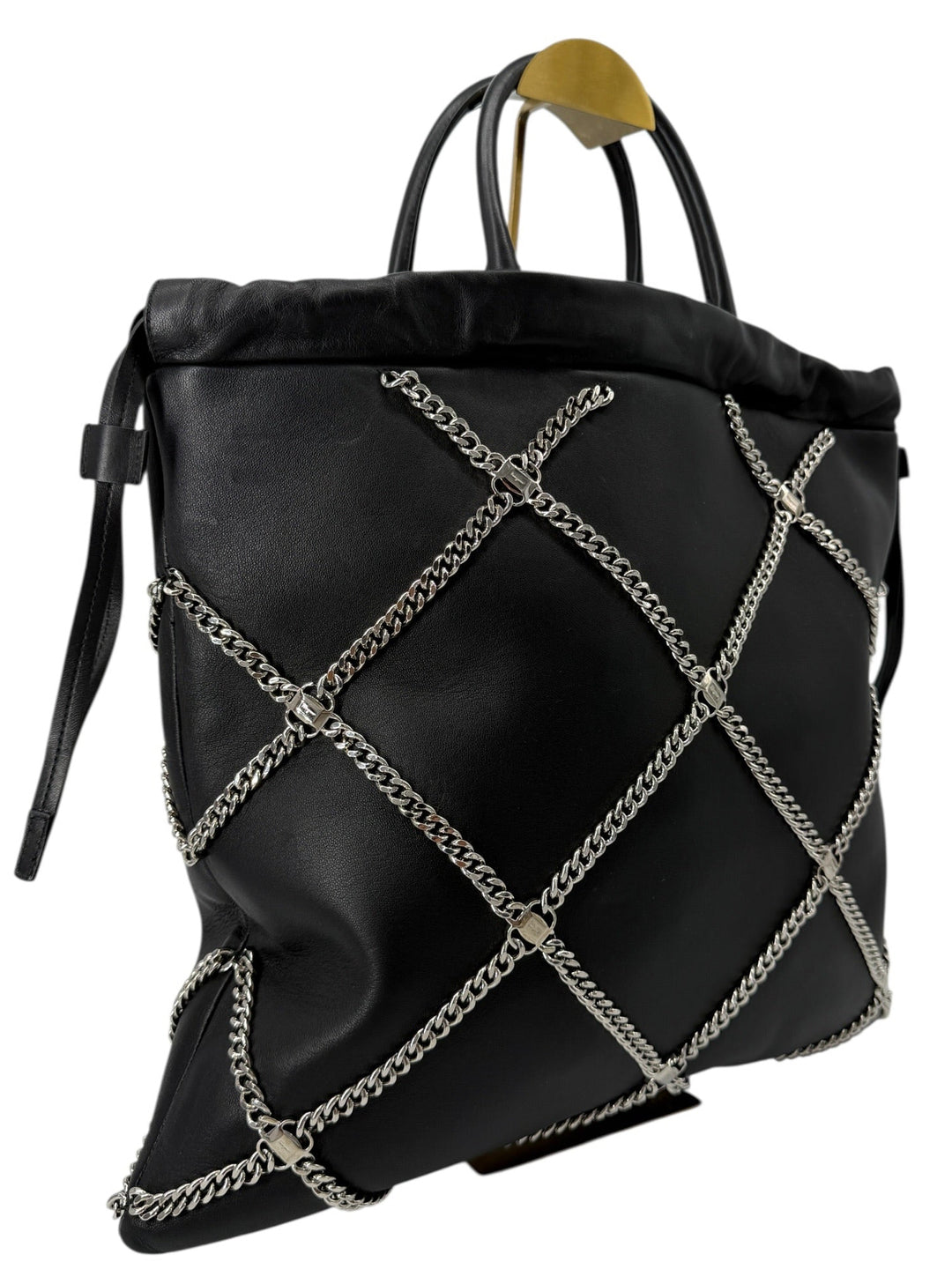 Salvatore Ferragamo Nappa Chain Drawstring Shoulder Bag Black
