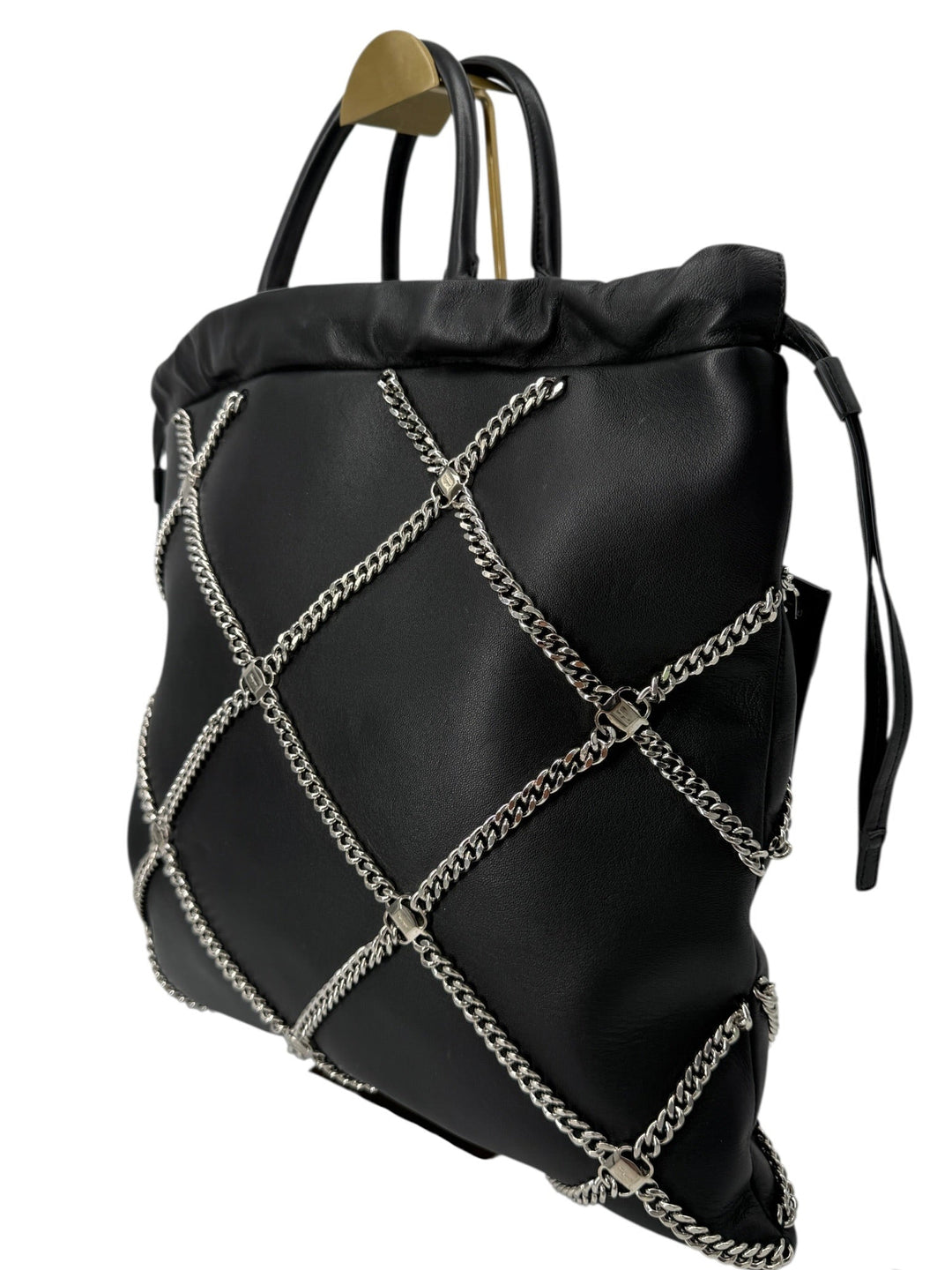 Salvatore Ferragamo Nappa Chain Drawstring Shoulder Bag Black
