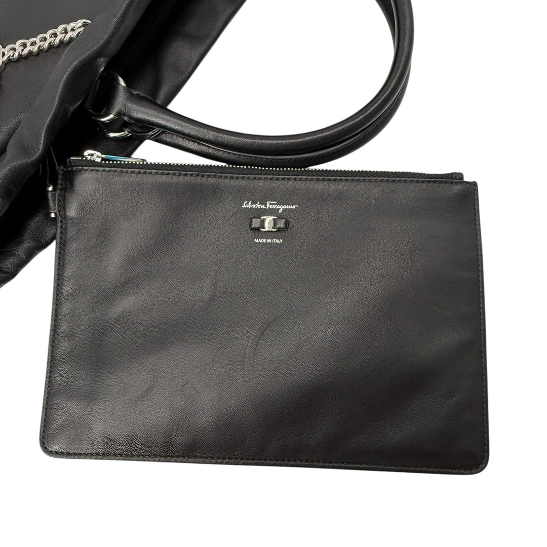 Salvatore Ferragamo Nappa Chain Drawstring Shoulder Bag Black