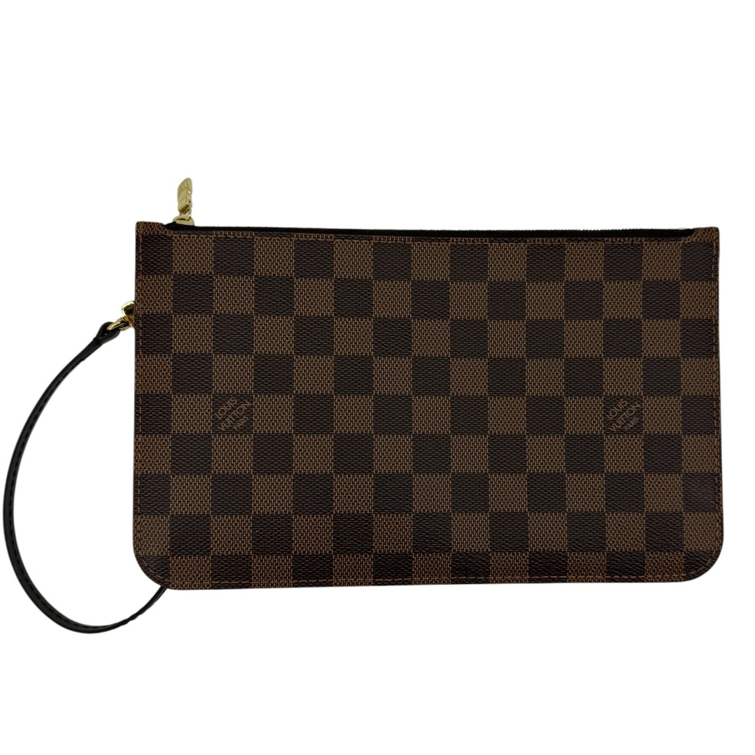 Louis Vuitton Damier Ebene Neverfull pochette wristlet back view with attached strap