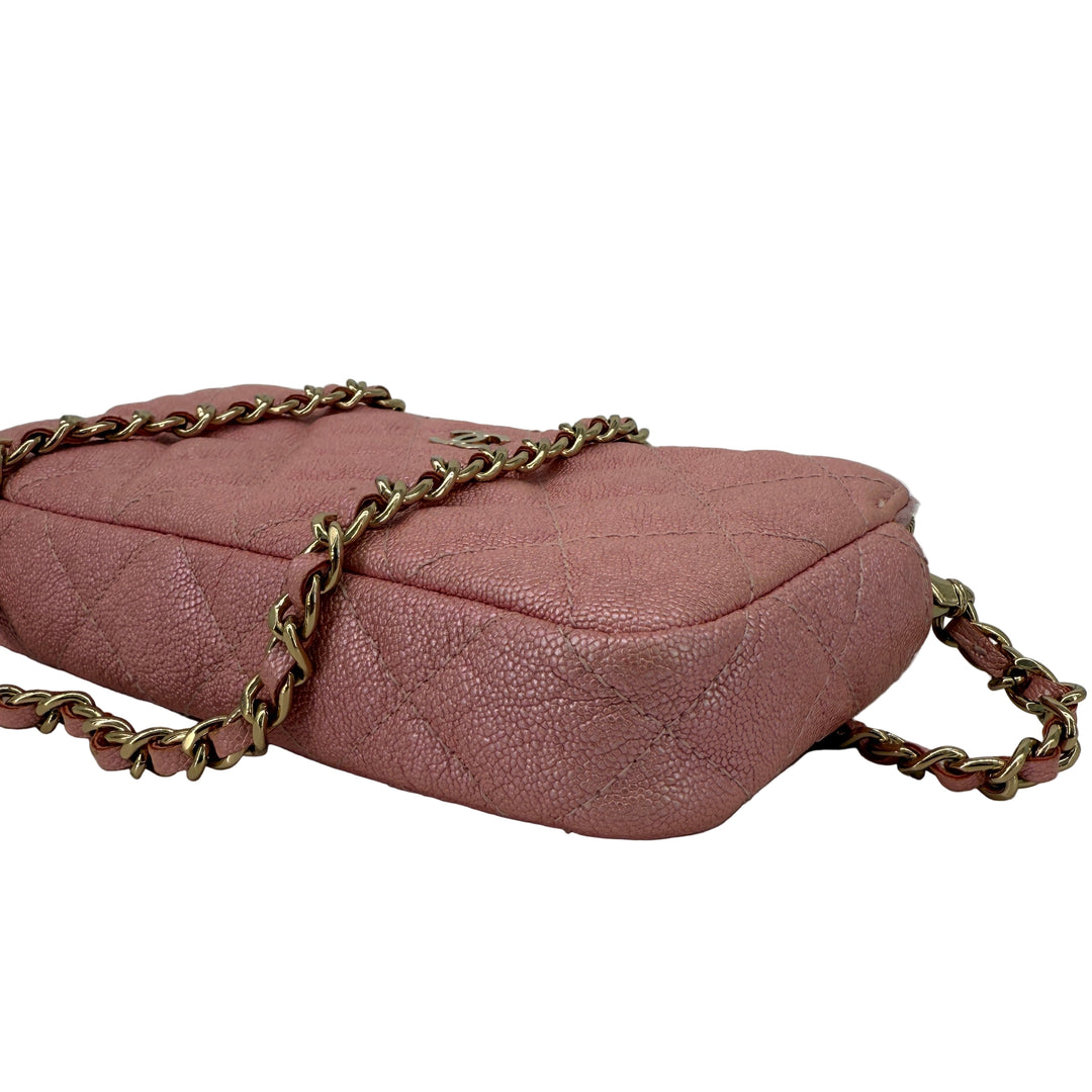 Chanel Pink Caviar Quilted Double Zip Clutch with Chain | LuxLoveLouis