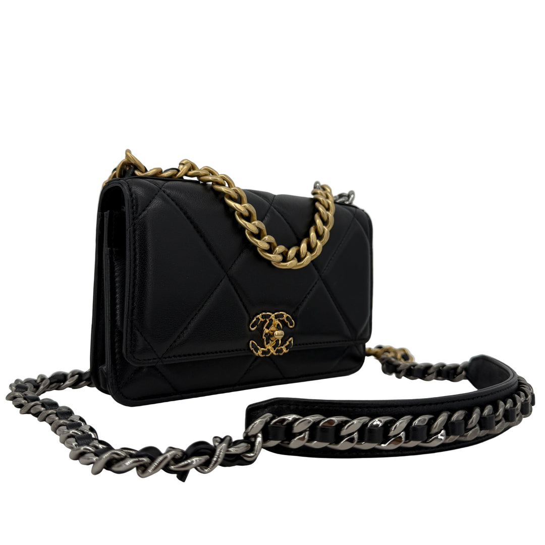 Chanel 19 Black Lambskin Wallet On Chain WOC | LuxLoveLouis