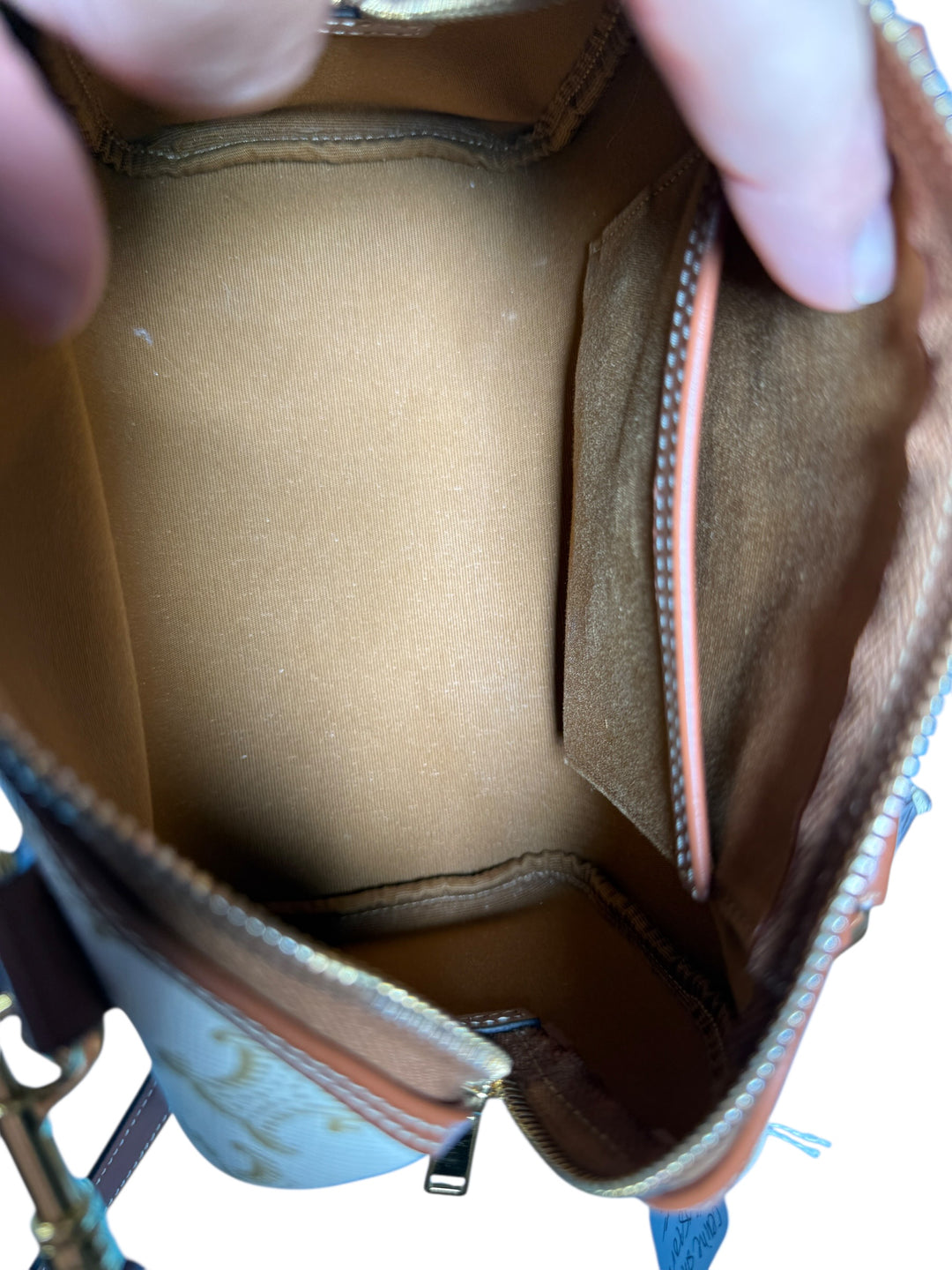 Celine Triomphe Canvas Calfskin Small Boston Bag White