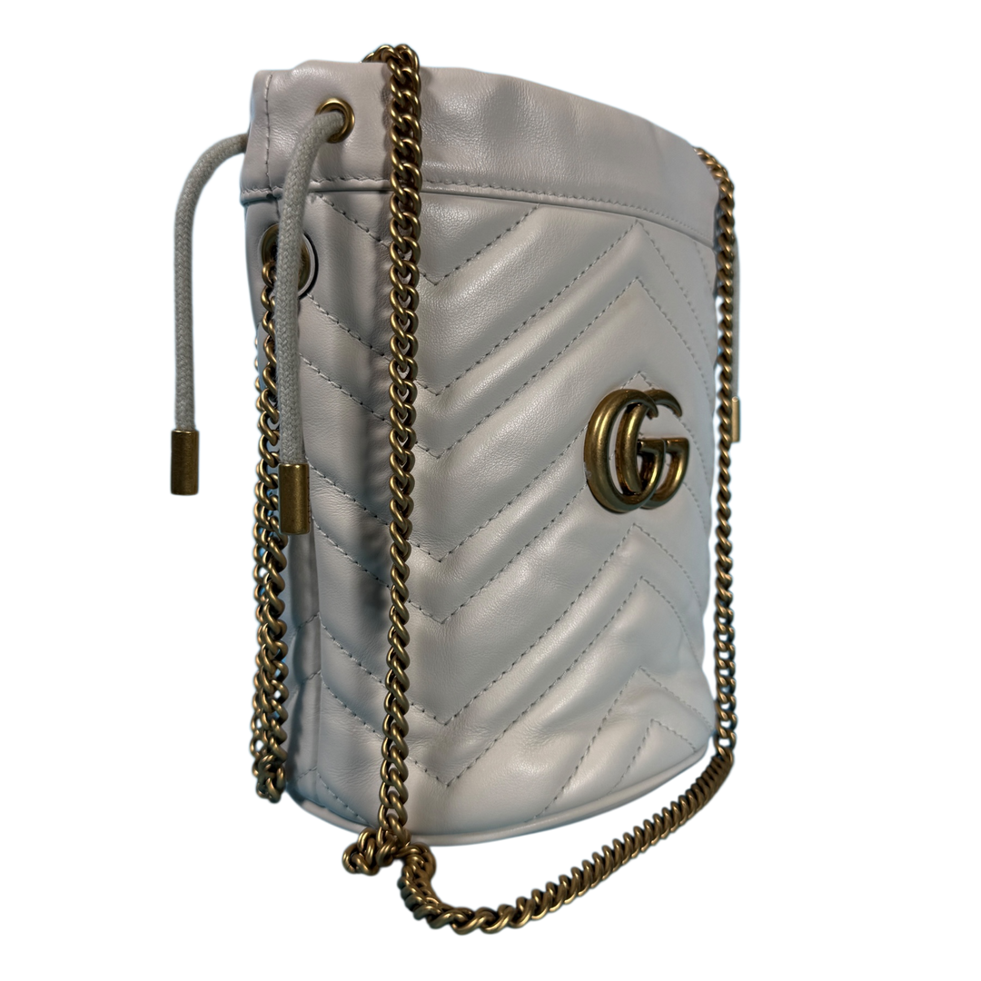Gucci Matelassé Mini GG Marmont 2.0 Bucket Bag White Calfskin