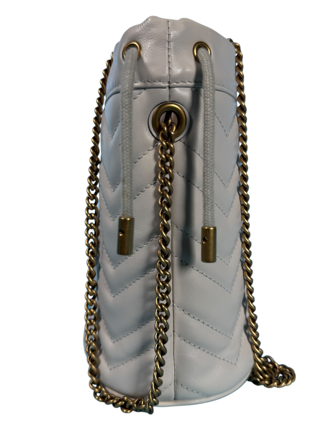 Gucci Matelassé Mini GG Marmont 2.0 Bucket Bag White Calfskin