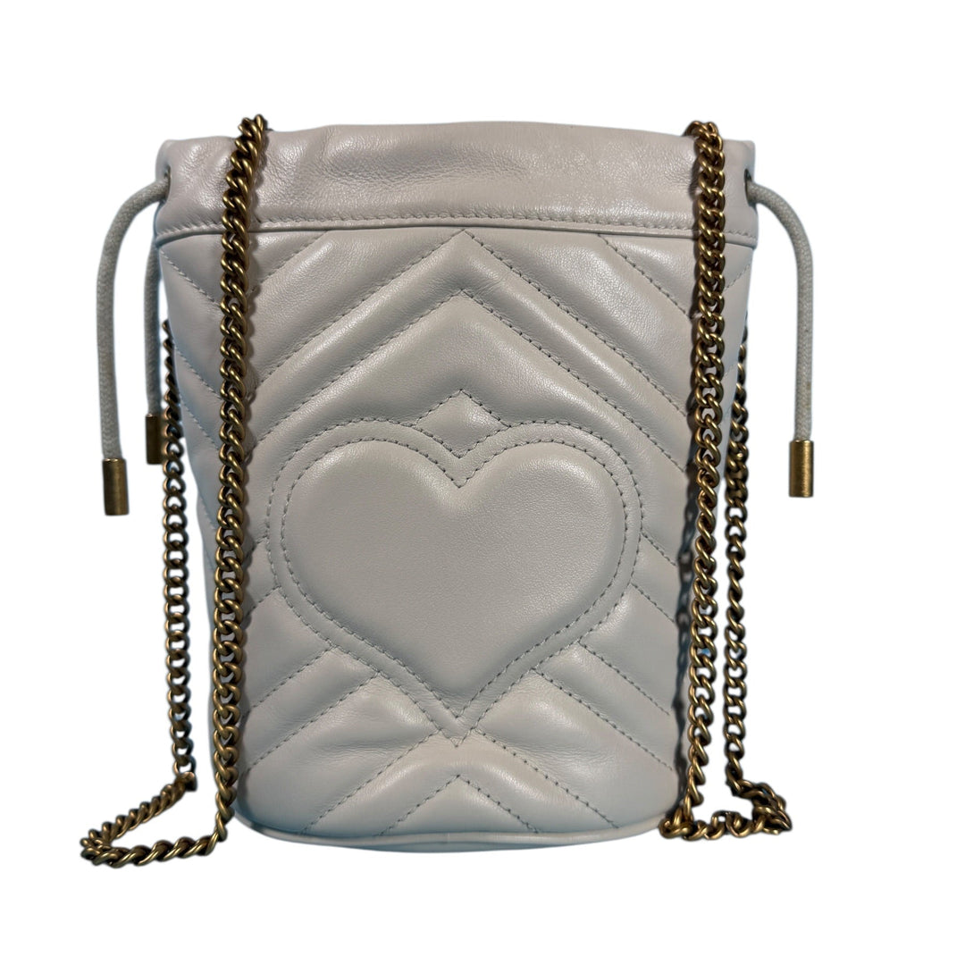 Gucci Matelassé Mini GG Marmont 2.0 Bucket Bag White Calfskin