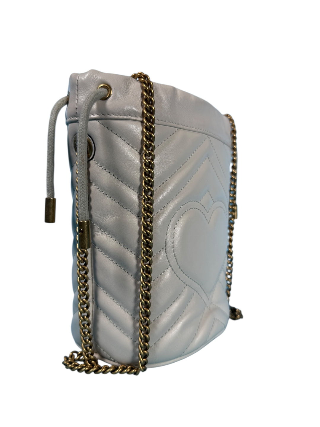 Gucci Matelassé Mini GG Marmont 2.0 Bucket Bag White Calfskin
