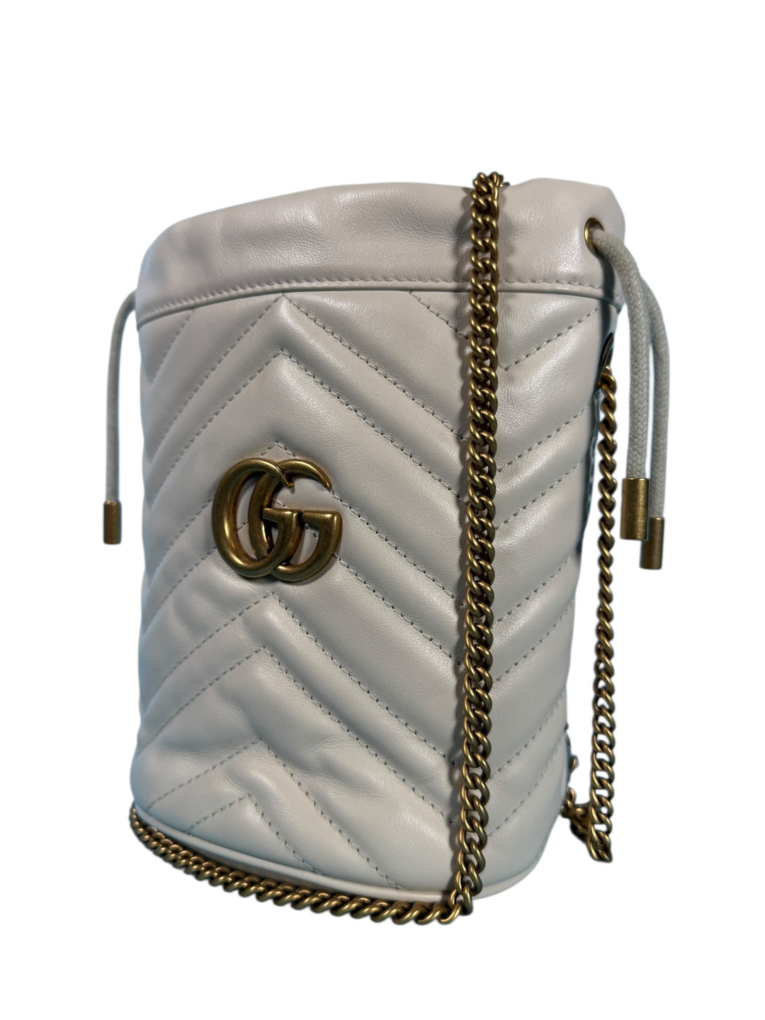 Gucci Matelassé Mini GG Marmont 2.0 Bucket Bag White Calfskin