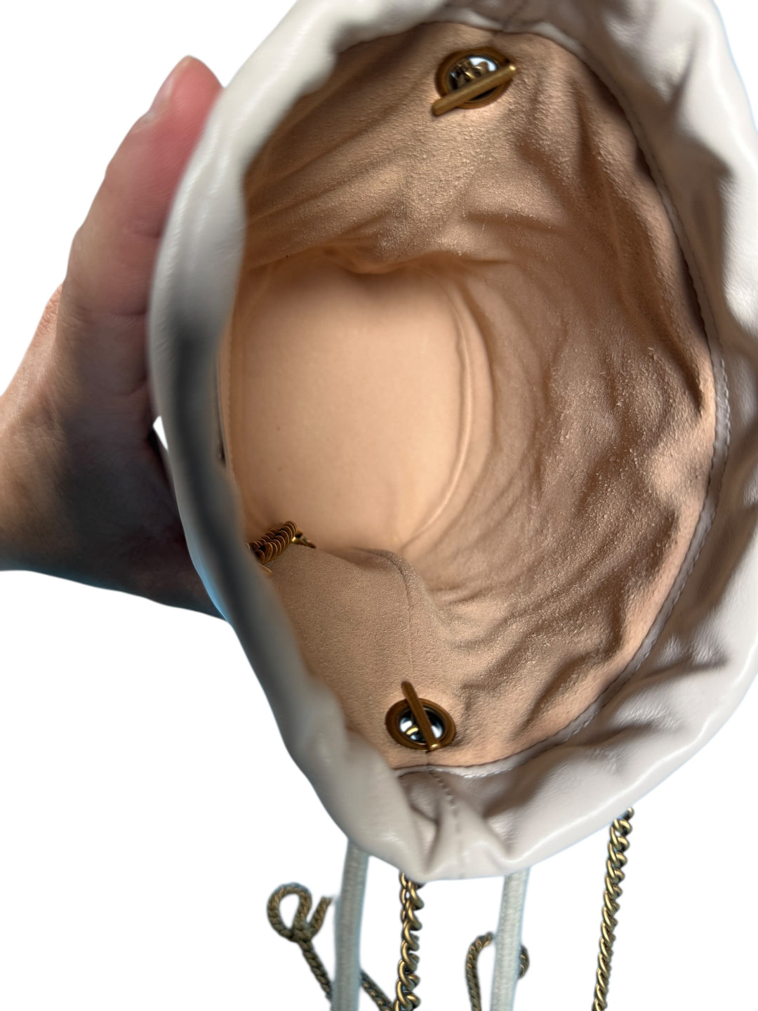 Gucci Matelassé Mini GG Marmont 2.0 Bucket Bag White Calfskin