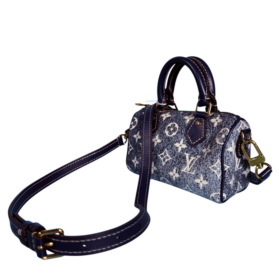 Louis Vuitton Denim Monogram Jacquard Micro Speedy Bag Charm Bleu