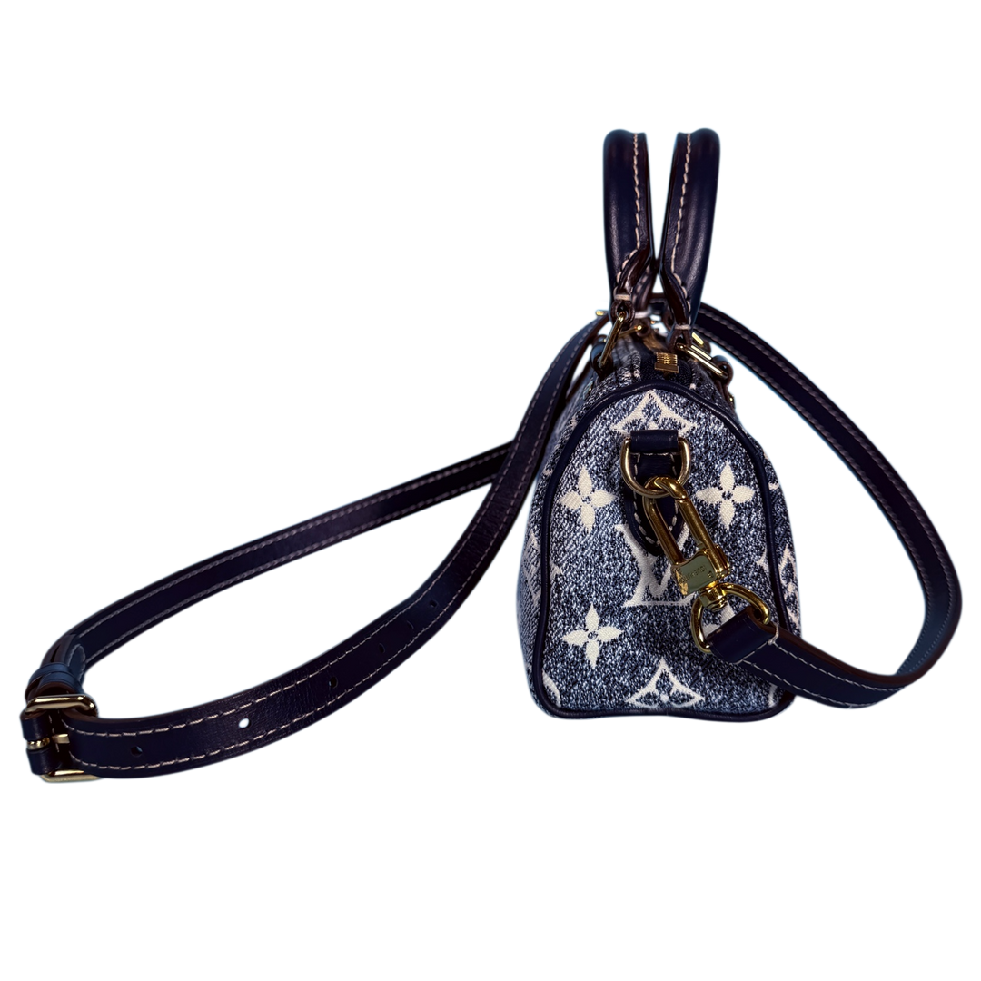 Louis Vuitton Denim Monogram Jacquard Micro Speedy Bag Charm Bleu