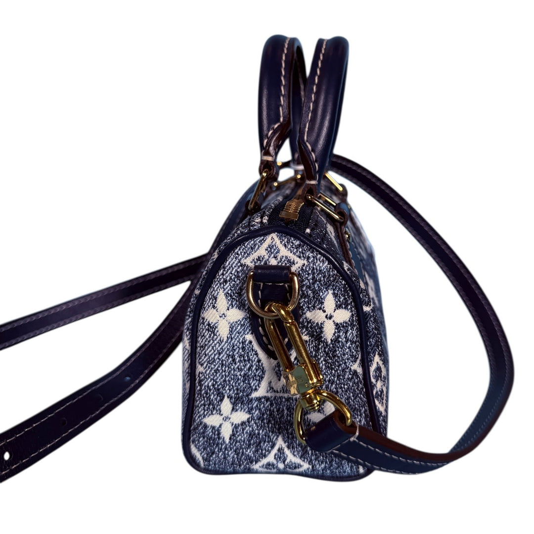 Louis Vuitton Denim Monogram Jacquard Micro Speedy Bag Charm Bleu