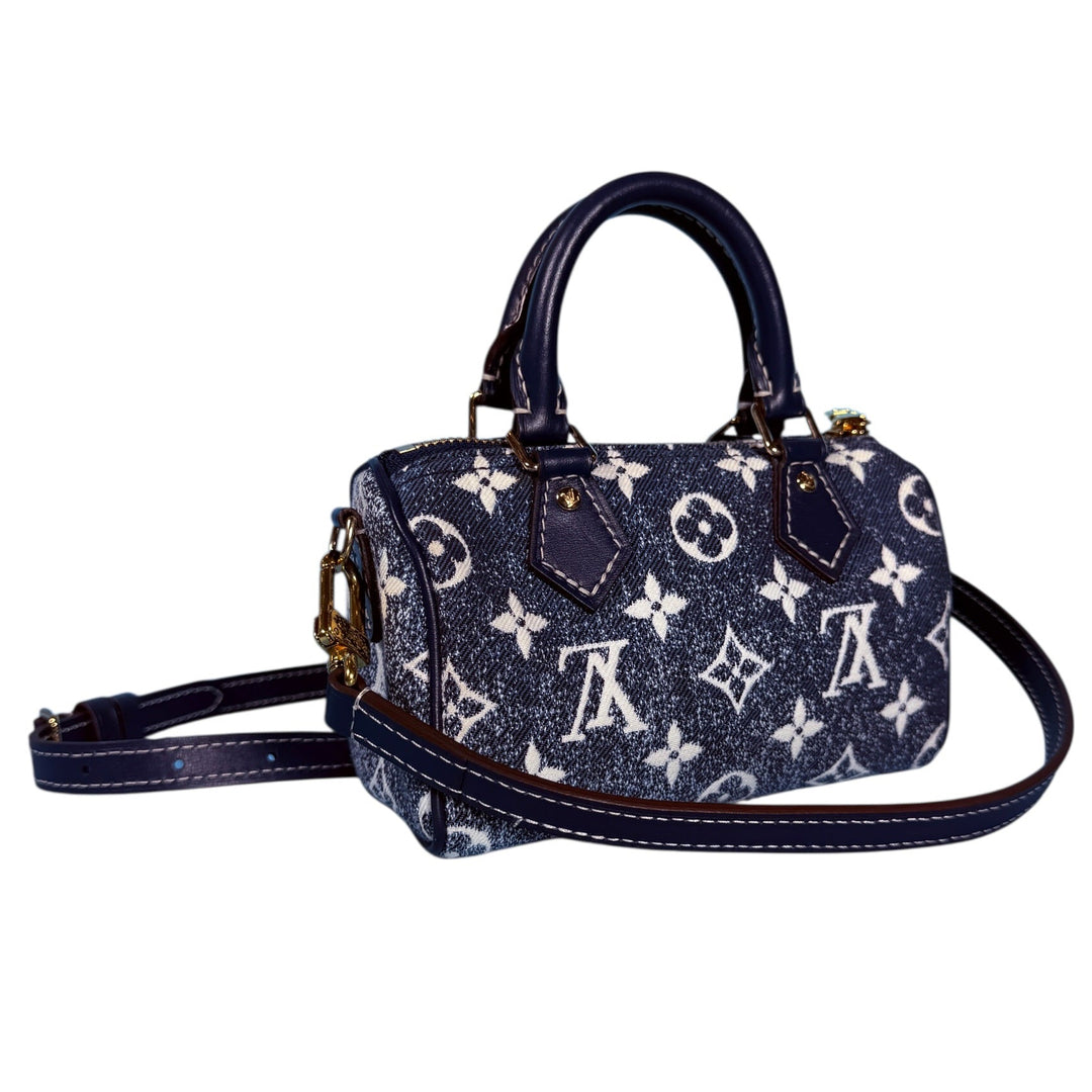 Louis Vuitton Denim Monogram Jacquard Micro Speedy Bag Charm Bleu