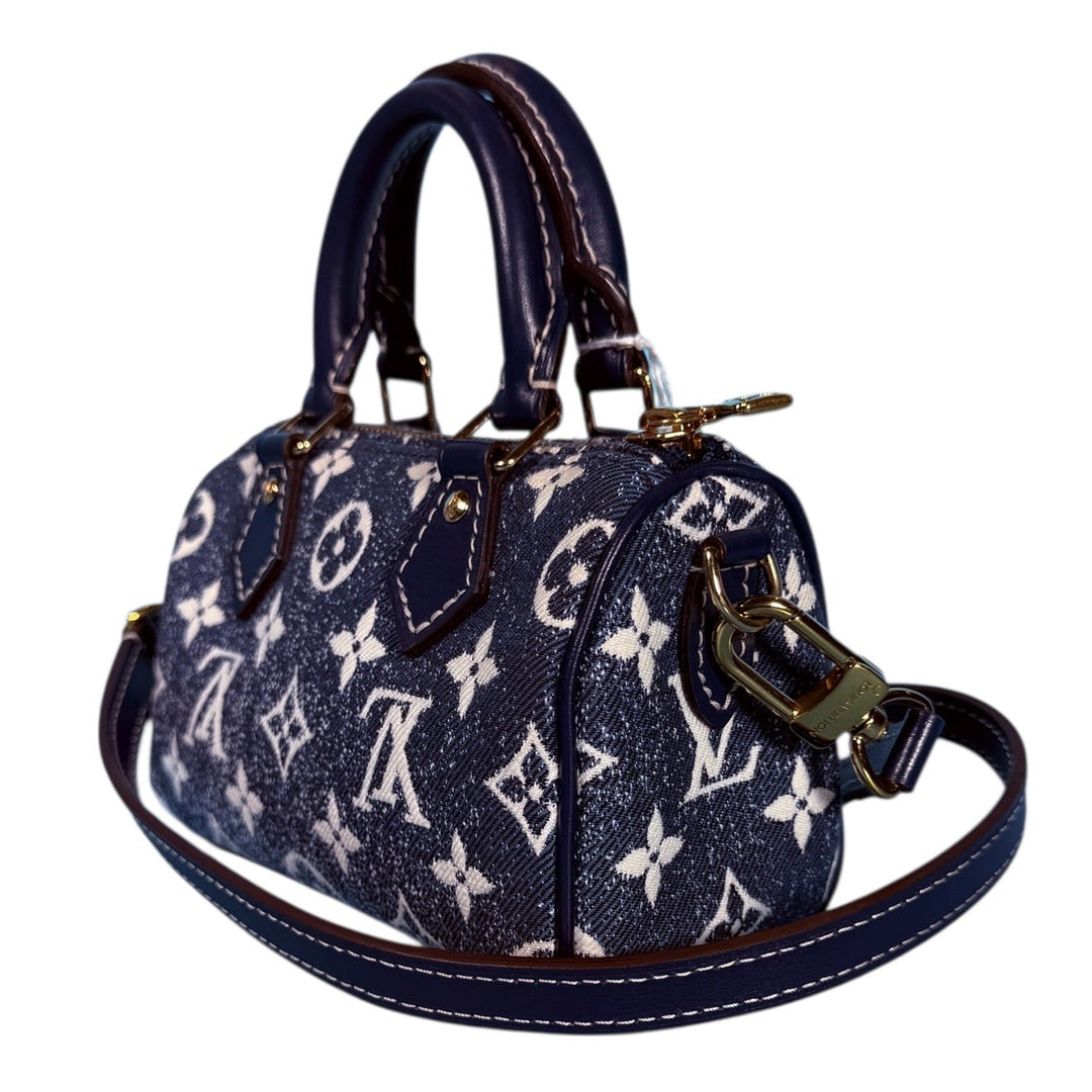 Louis Vuitton Denim Monogram Jacquard Micro Speedy Bag Charm Bleu