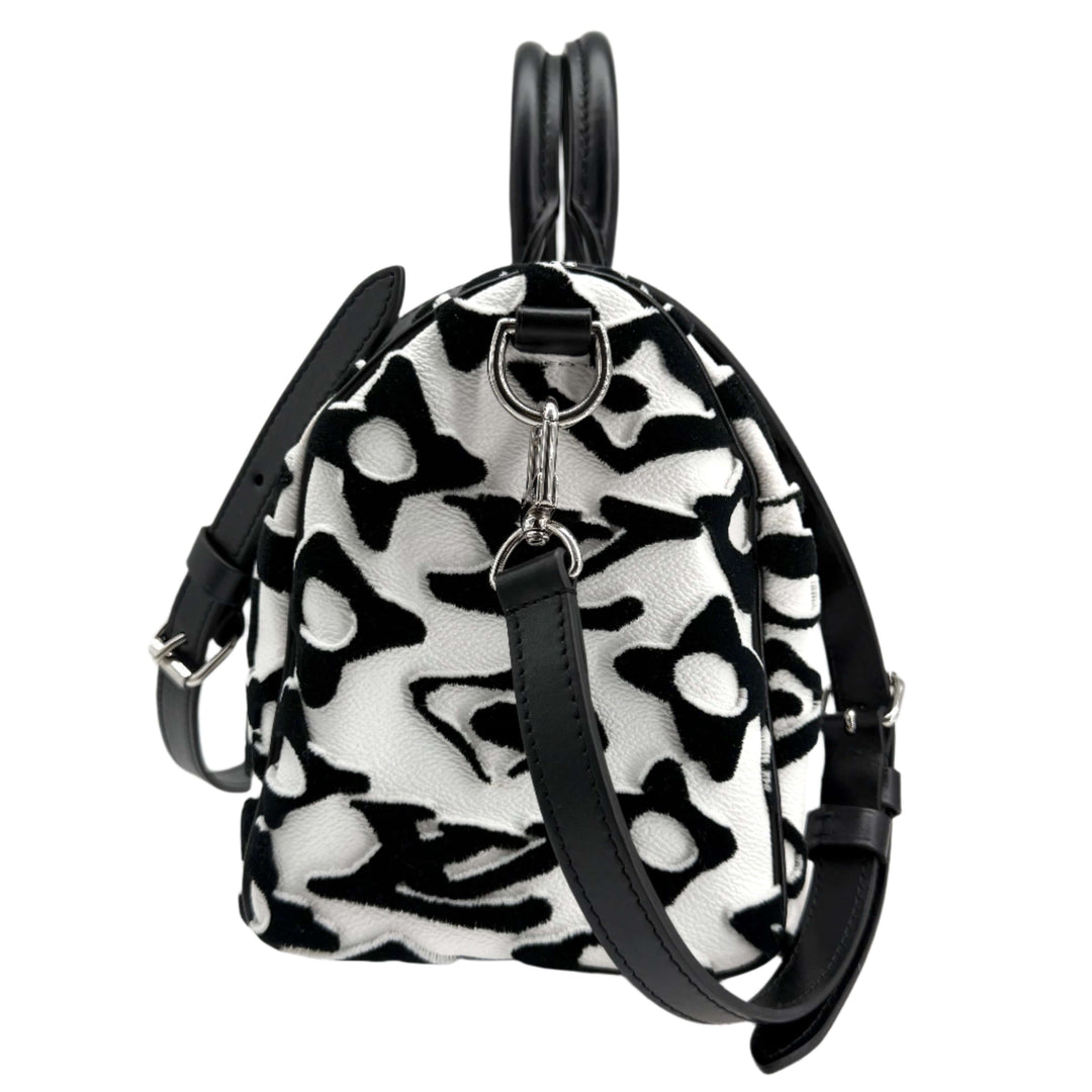 Louis Vuitton x Urs Fischer Speedy Bandoulière 25 bag in tufted black and white monogram with shoulder strap.