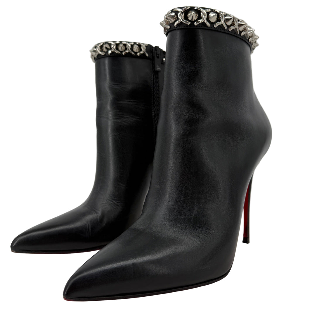 Christian Louboutin Studded Leather Ankle Boots Black 40.5 | LuxLoveLouis