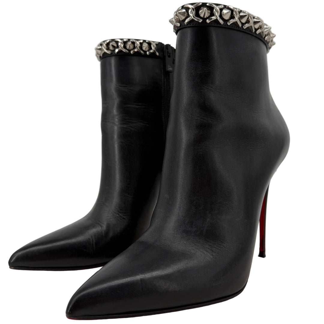 Christian Louboutin Studded Leather Ankle Boots Black 40.5 | LuxLoveLouis