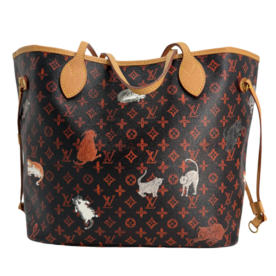 Louis Vuitton Catogram Neverfull MM – Marron Calfskin with Cats and Dogs Print