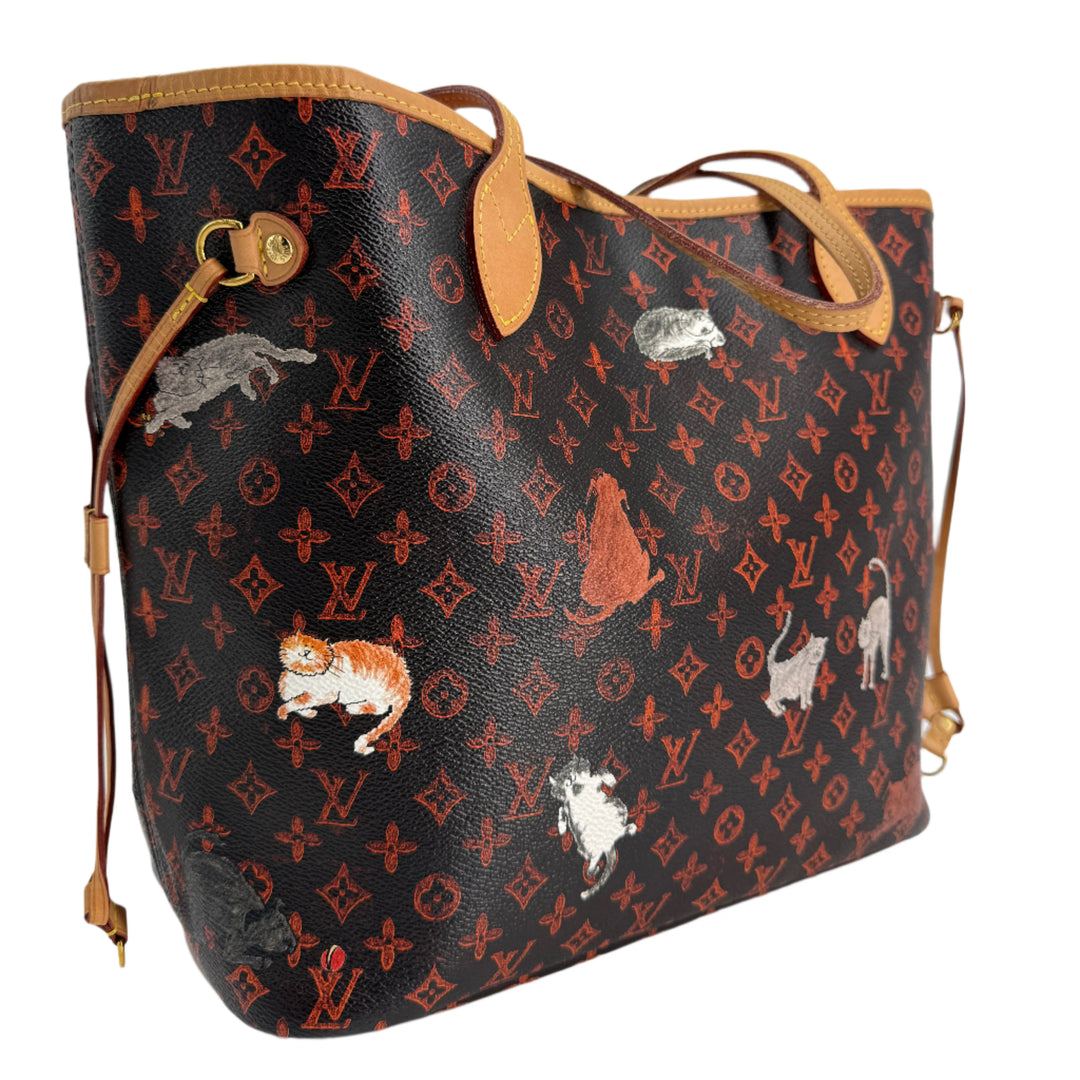 Louis Vuitton Catogram Neverfull MM – Marron Calfskin with Cats and Dogs Print