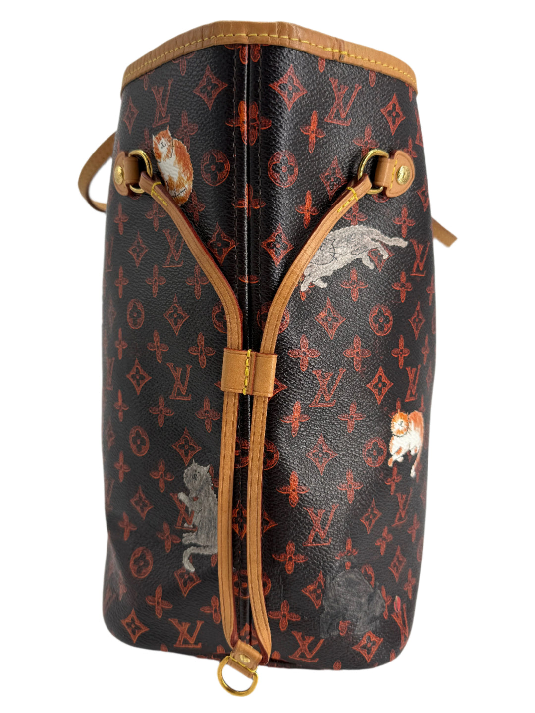 Louis Vuitton Catogram Neverfull MM – Marron Calfskin with Cats and Dogs Print