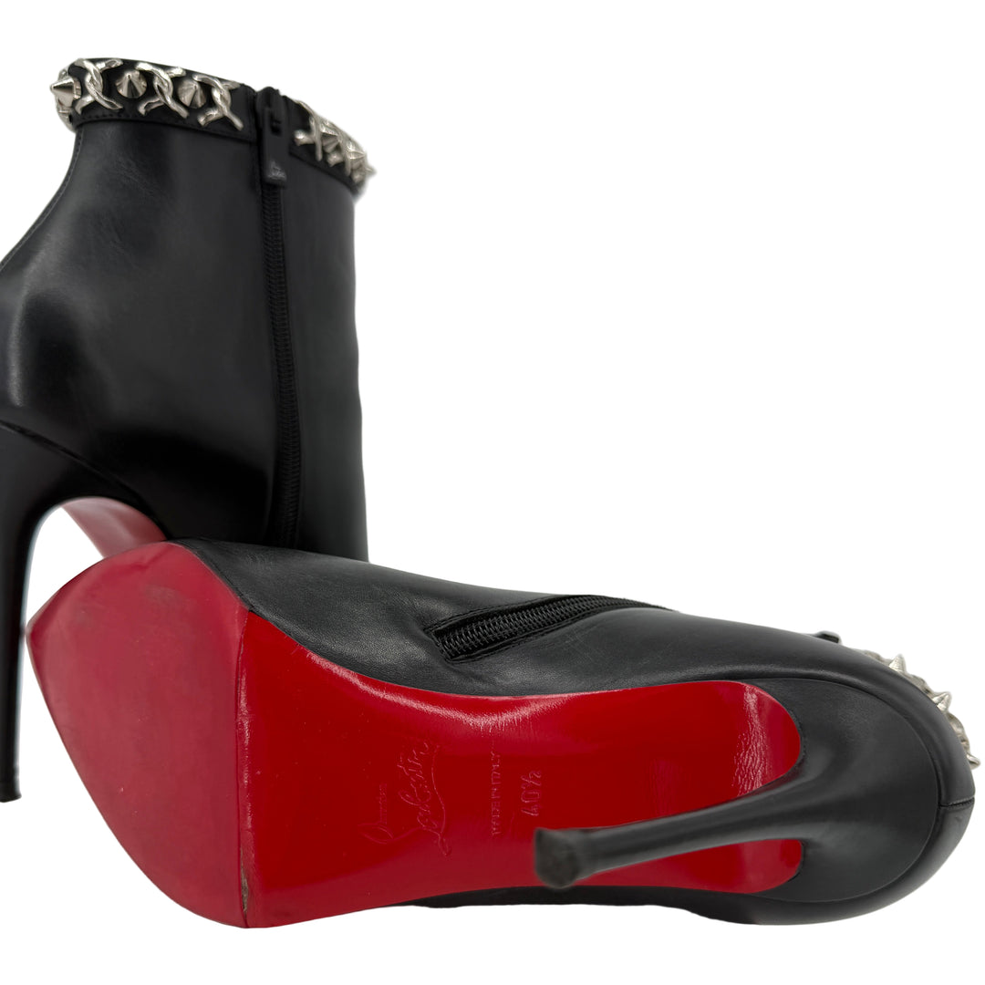 Christian Louboutin Studded Leather Ankle Boots Black 40.5 | LuxLoveLouis