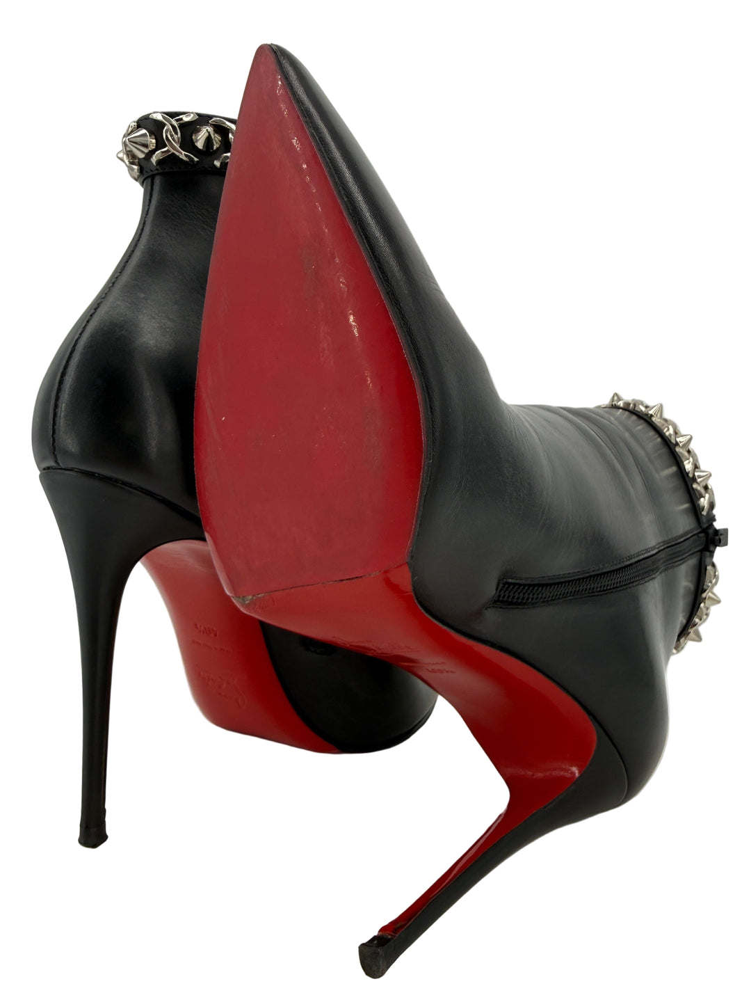 Christian Louboutin Studded Leather Ankle Boots Black 40.5 | LuxLoveLouis