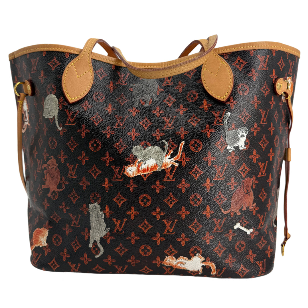 Louis Vuitton Catogram Neverfull MM – Marron Calfskin with Cats and Dogs Print