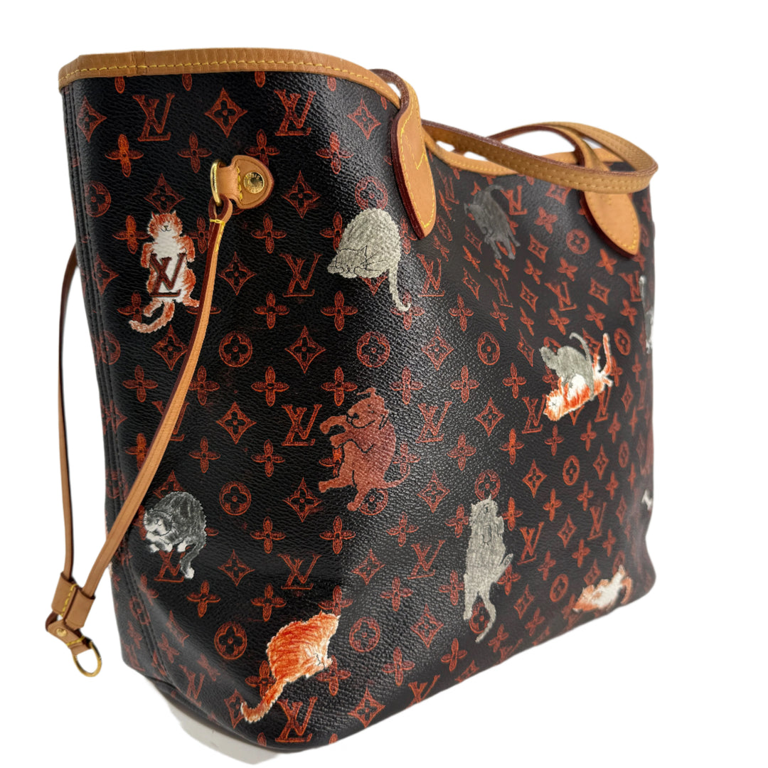 Louis Vuitton Catogram Neverfull MM – Marron Calfskin with Cats and Dogs Print