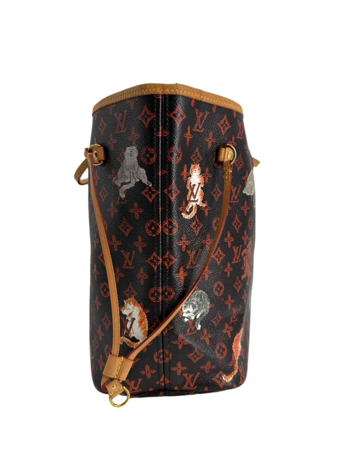 Louis Vuitton Catogram Neverfull MM – Marron Calfskin with Cats and Dogs Print