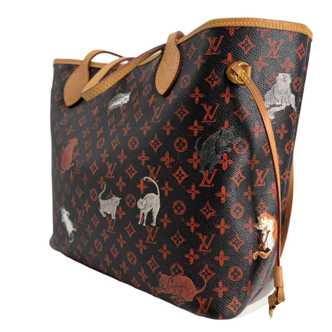 Louis Vuitton Catogram Neverfull MM – Marron Calfskin with Cats and Dogs Print