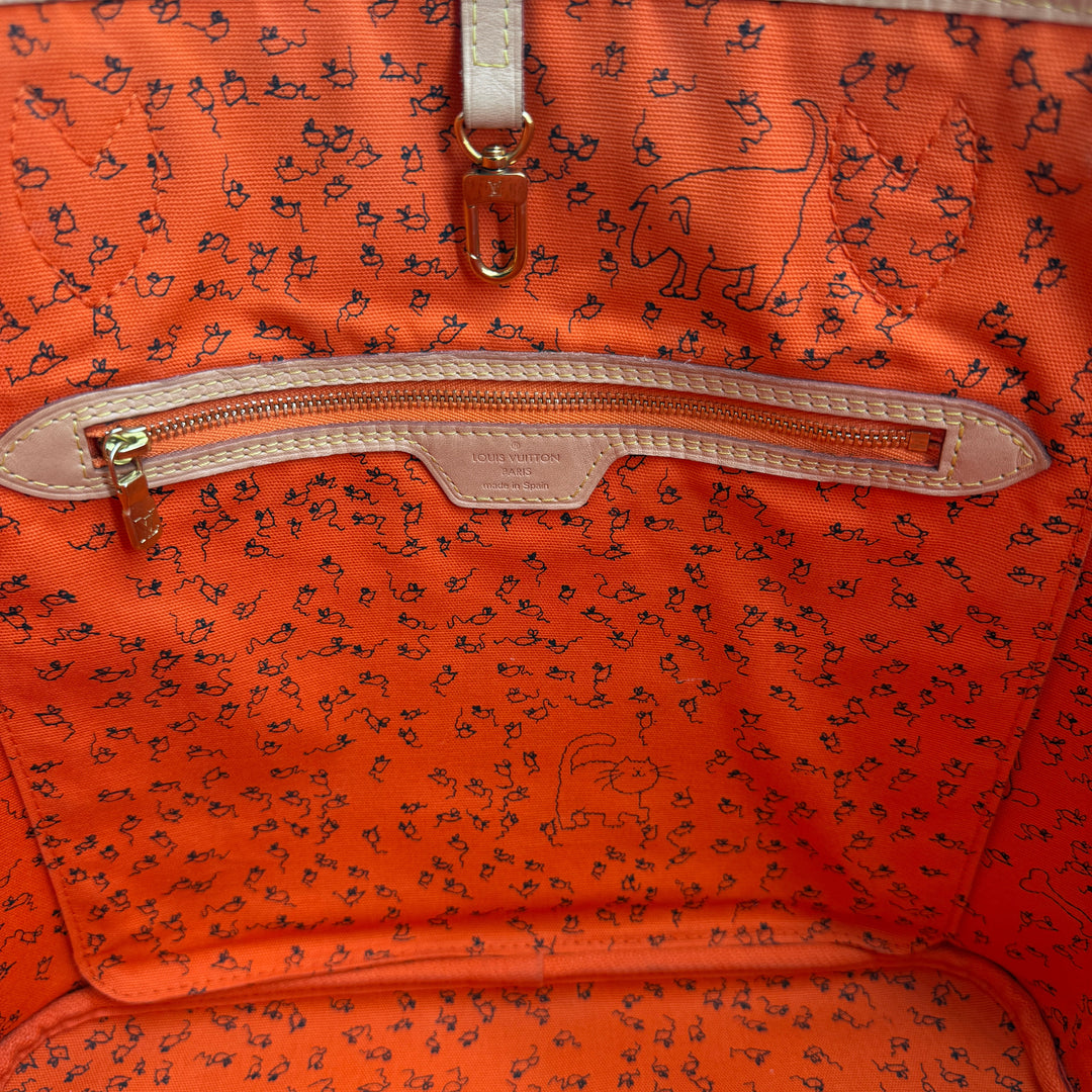Louis Vuitton Catogram Neverfull MM – Marron Calfskin with Cats and Dogs Print