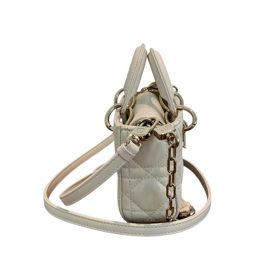 Christian Dior Lady D-Joy Cannage Leather Mini Top Handle Bag White