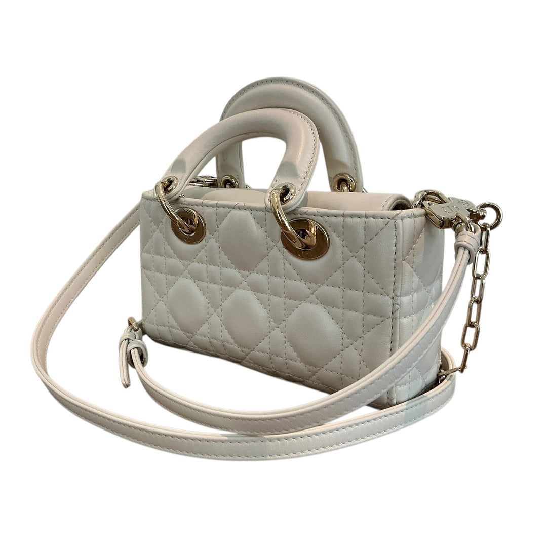 Christian Dior Lady D-Joy Cannage Leather Mini Top Handle Bag White