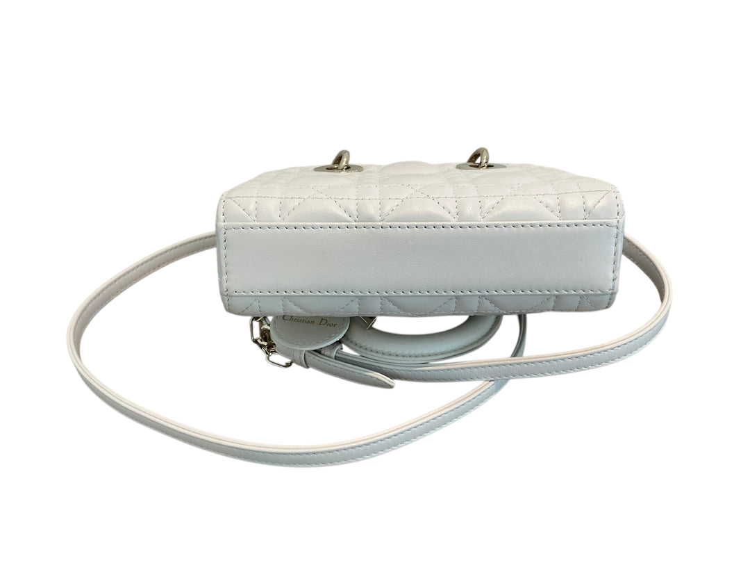Christian Dior Lady D-Joy Cannage Leather Mini Top Handle Bag White