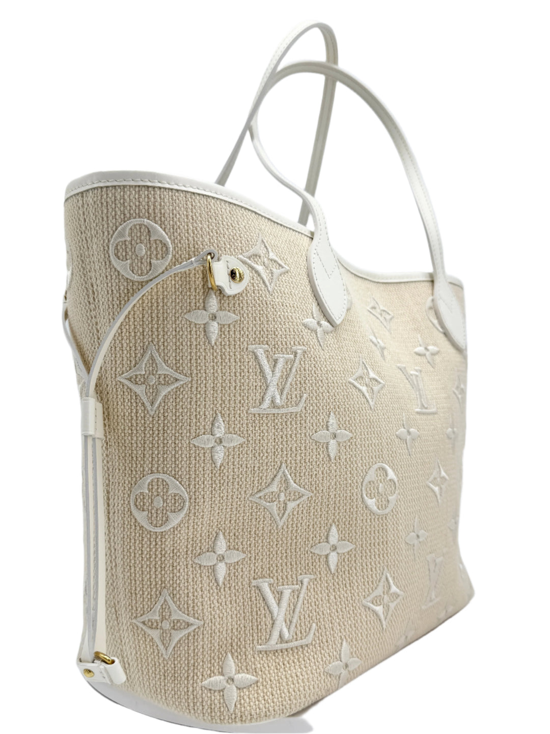 Louis Vuitton Monogram Embroidered Cotton Neverfull MM – Beige White