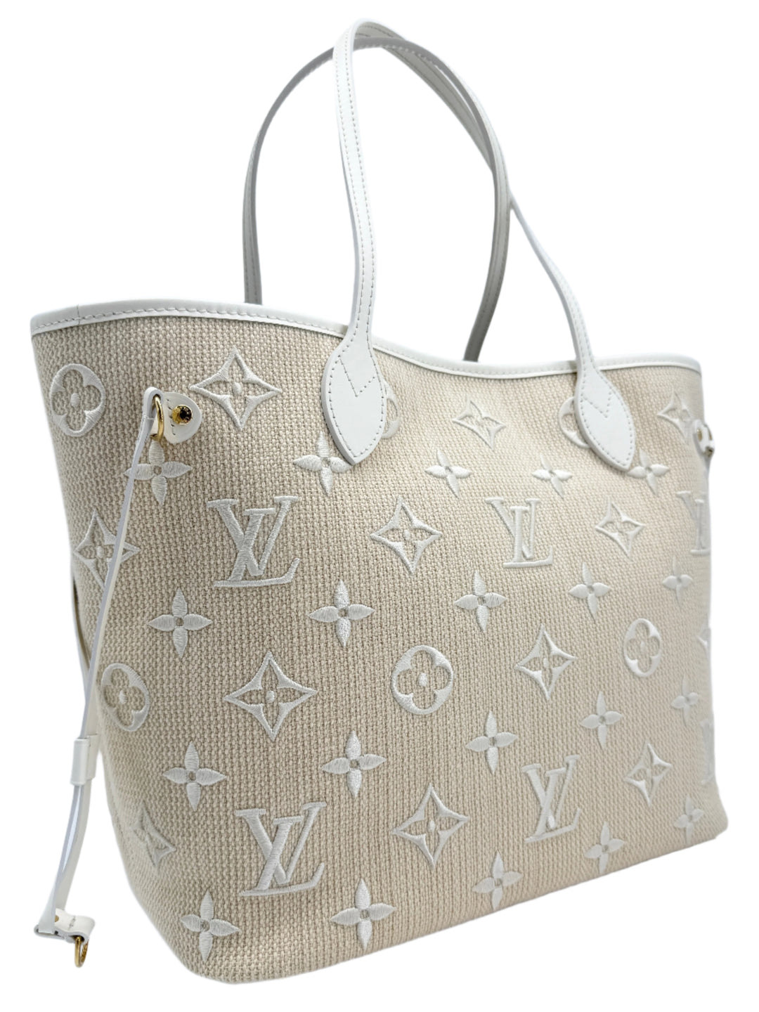 Louis Vuitton Monogram Embroidered Cotton Neverfull MM – Beige White