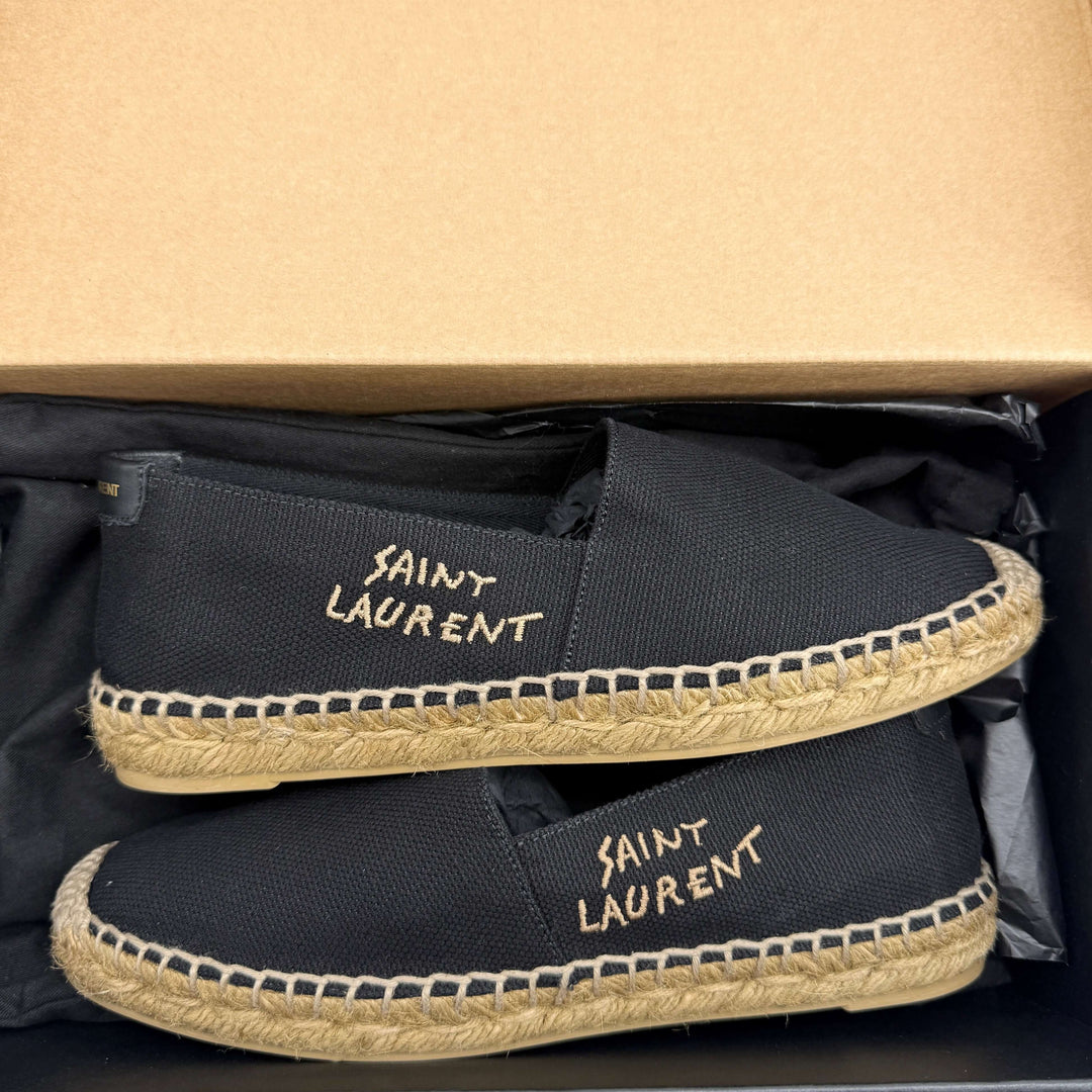 Saint Laurent Elba Logo Embroidered Espadrilles – Black Canvas & Nappa Leather (Size 36)