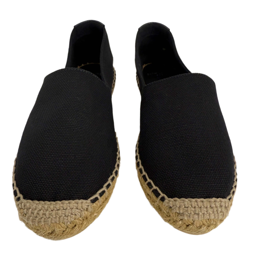 Saint Laurent Elba Logo Embroidered Espadrilles – Black Canvas & Nappa Leather (Size 36)