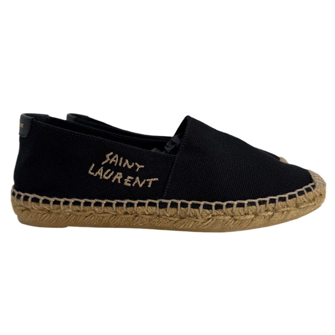 Saint Laurent Elba Logo Embroidered Espadrilles – Black Canvas & Nappa Leather (Size 36)