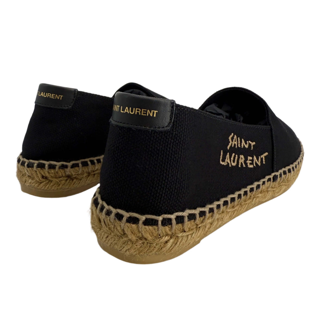 Saint Laurent Elba Logo Embroidered Espadrilles – Black Canvas & Nappa Leather (Size 36)