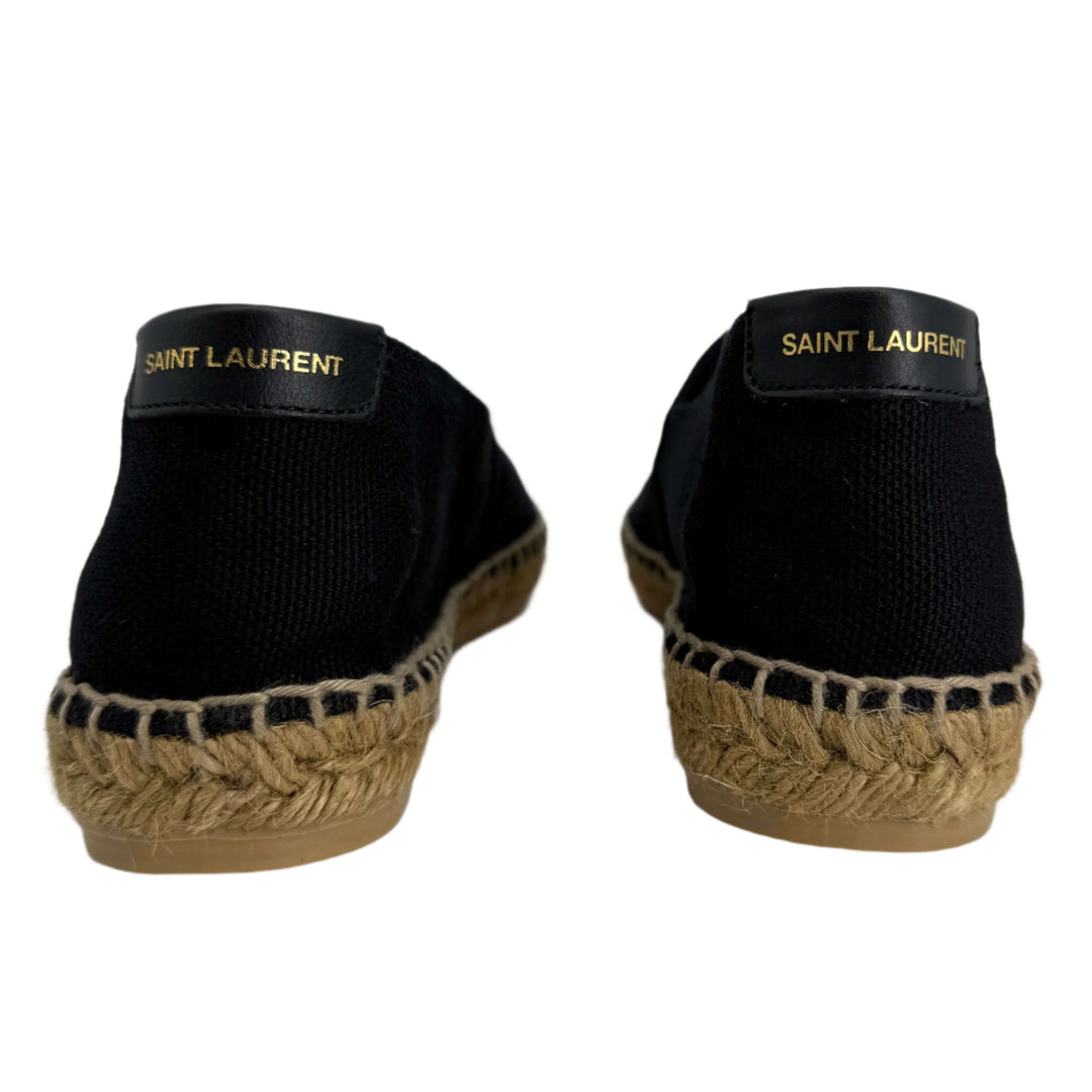 Saint Laurent Elba Logo Embroidered Espadrilles – Black Canvas & Nappa Leather (Size 36)