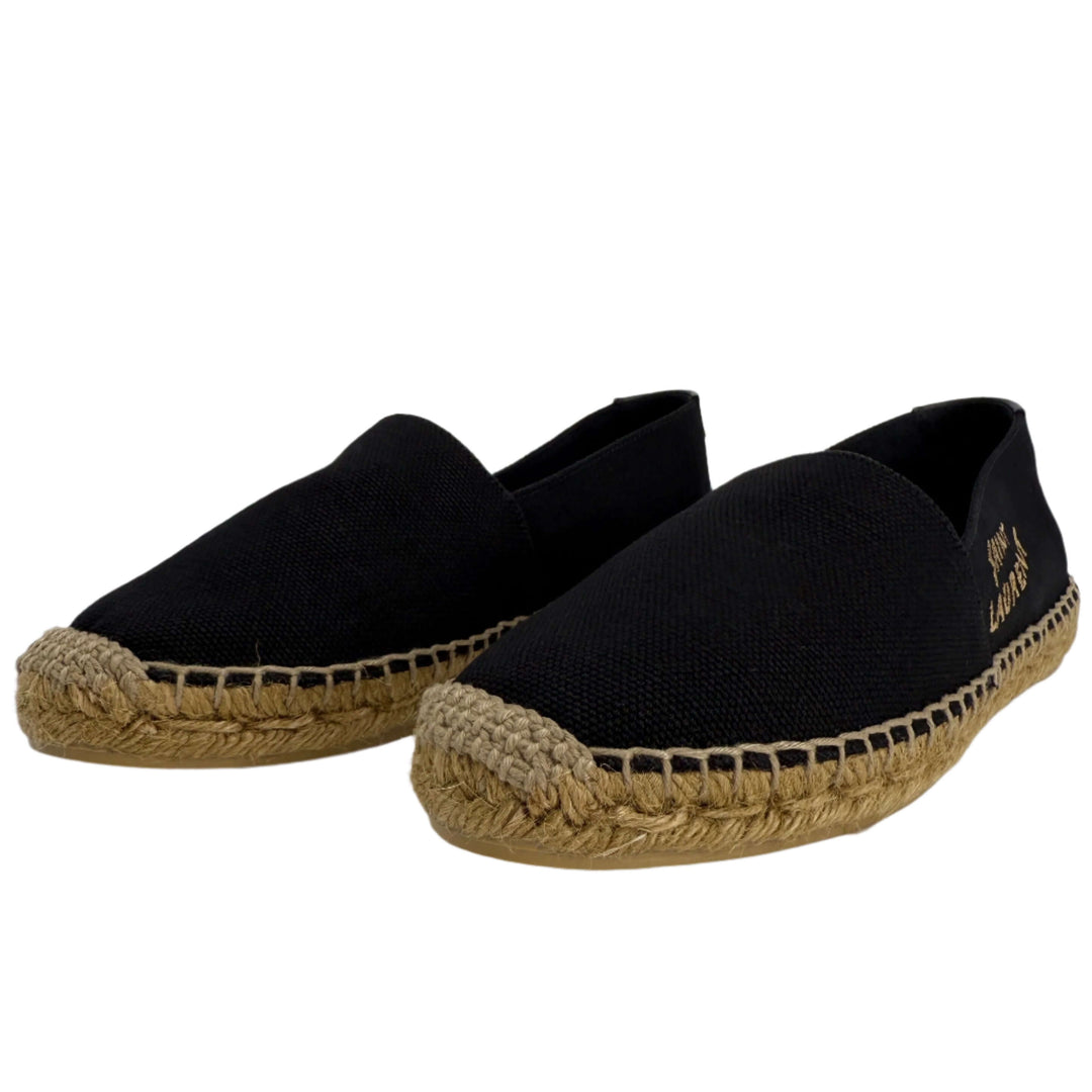 Saint Laurent Elba Logo Embroidered Espadrilles – Black Canvas & Nappa Leather (Size 36)