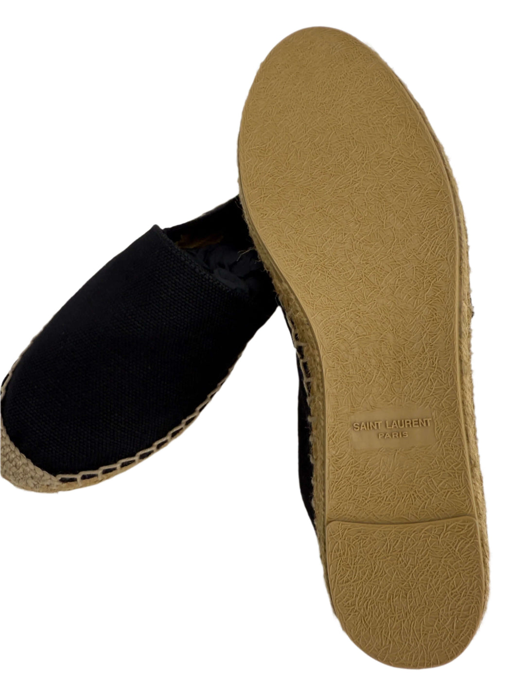 Saint Laurent Elba Logo Embroidered Espadrilles – Black Canvas & Nappa Leather (Size 36)