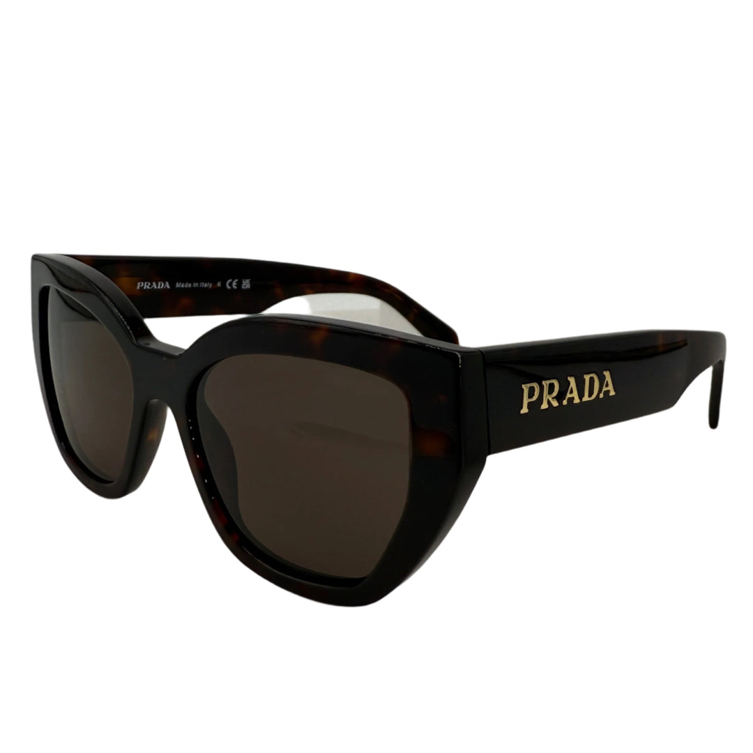Prada sunglasses with logo in briarwood tortoiseshell acetate, 53mm, showcasing classic sophistication and UV protection.
