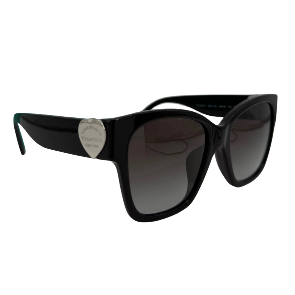 54mm gradient square sunglasses with heart detail, crafted in Italy, featuring polished black acetate and smooth gradient lenses.