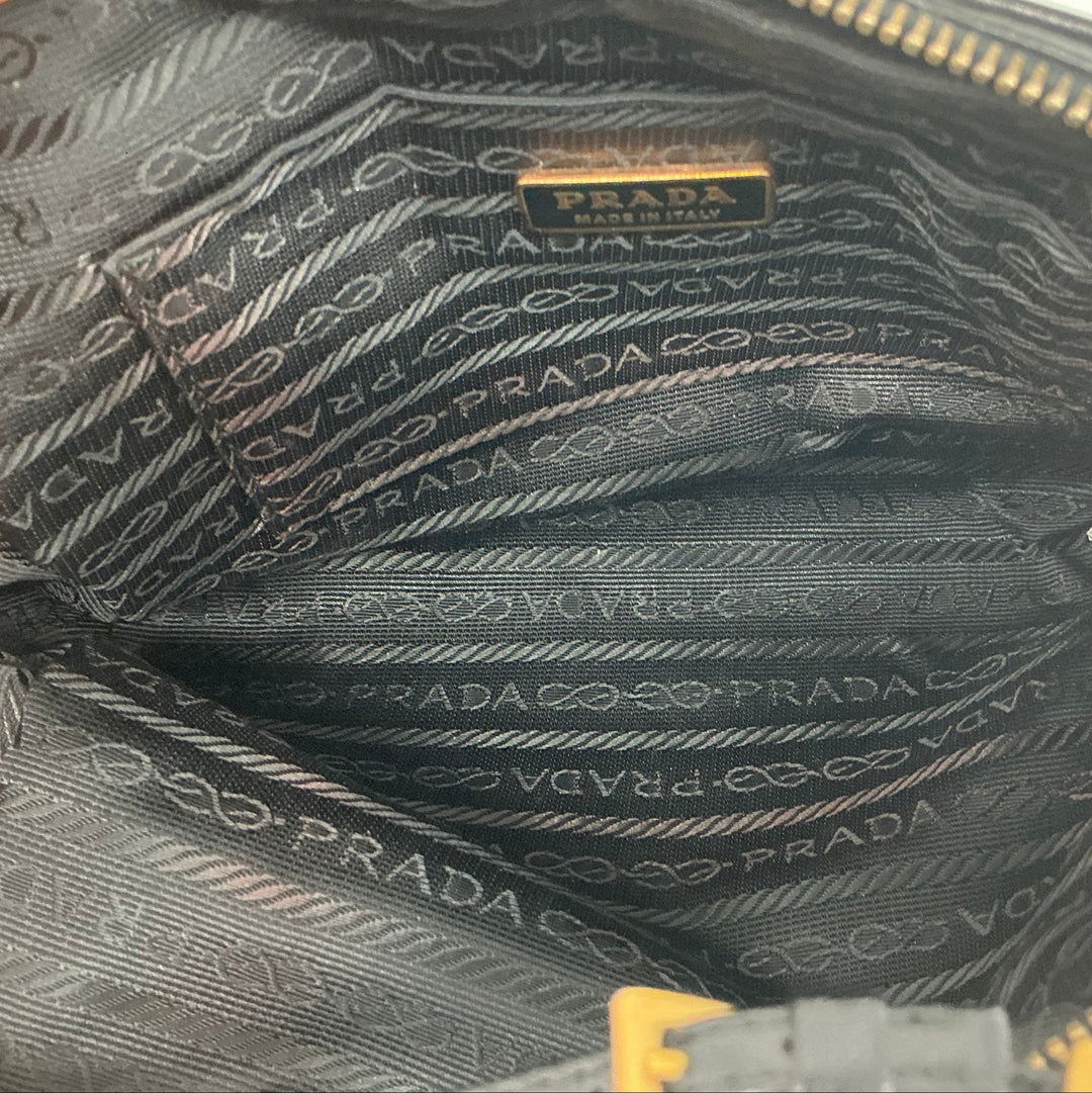Vintage Prada mini bag black logo jacquard interior